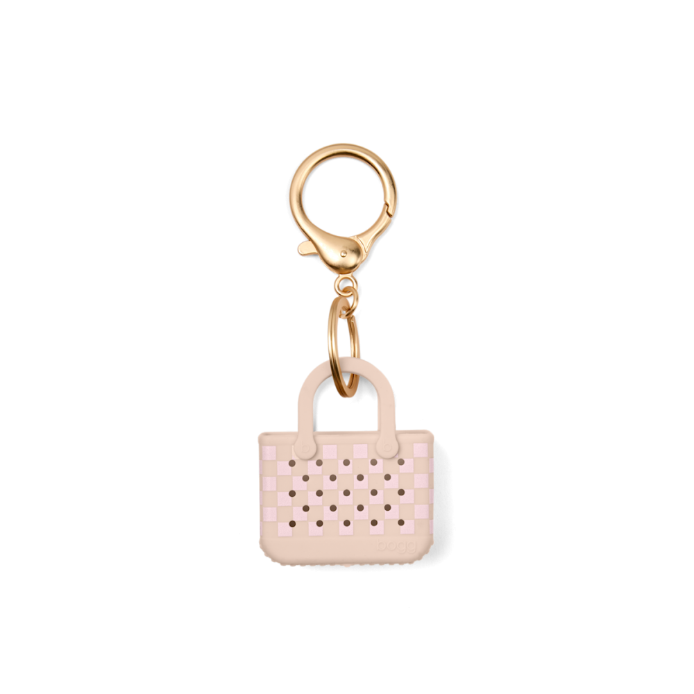 Tiny Tote Keychain - Checkered Linen/ Pink Marshmallow